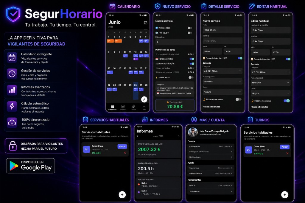 Vista previa app Android SegurHorario