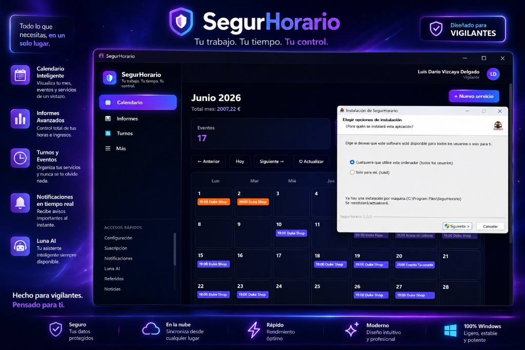 Vista previa app Windows SegurHorario